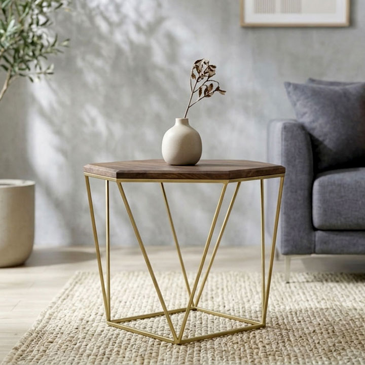 サイドテーブル 八角形 ゴールド 北欧モダン