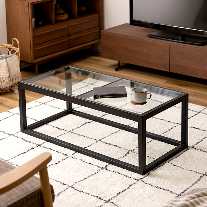 リビングテーブル  幅110 ガラス ブラック