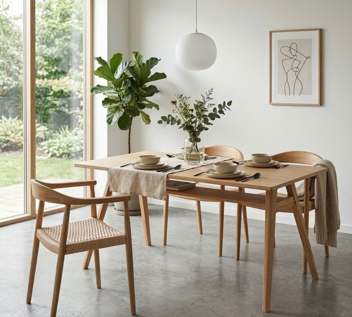 Natural Roselleと棚付きダイニングテーブルのコーディネート